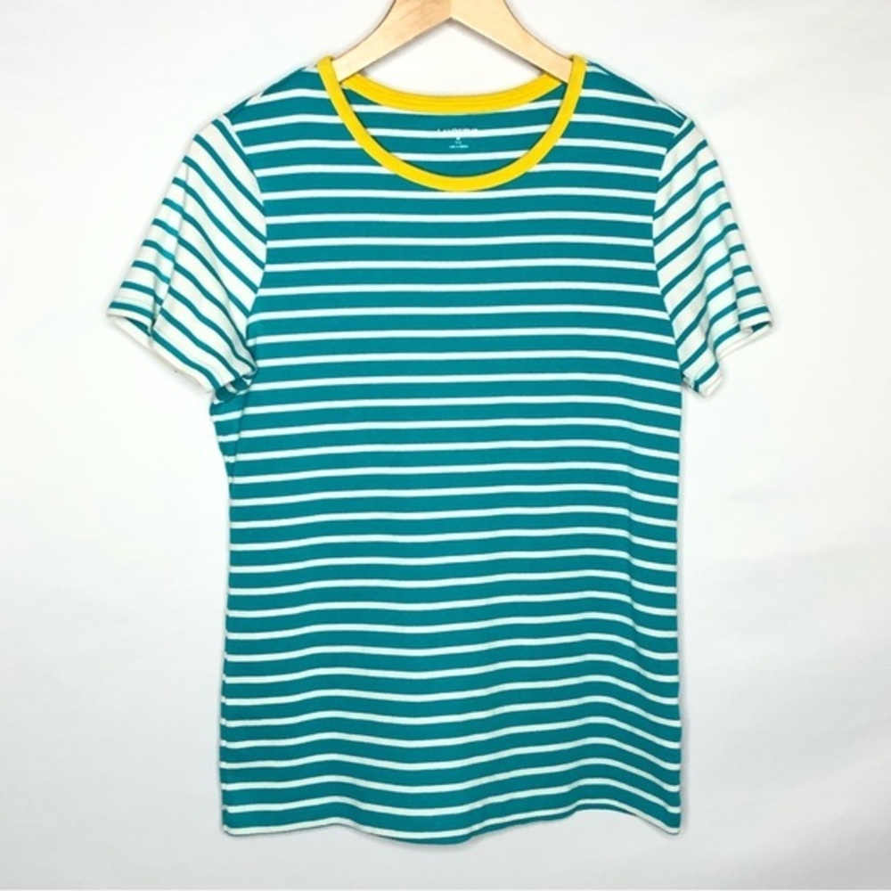 Lands’ End Turquoise and White Stripe Short Sleeve Tee Size Medium 10-12 Cottom